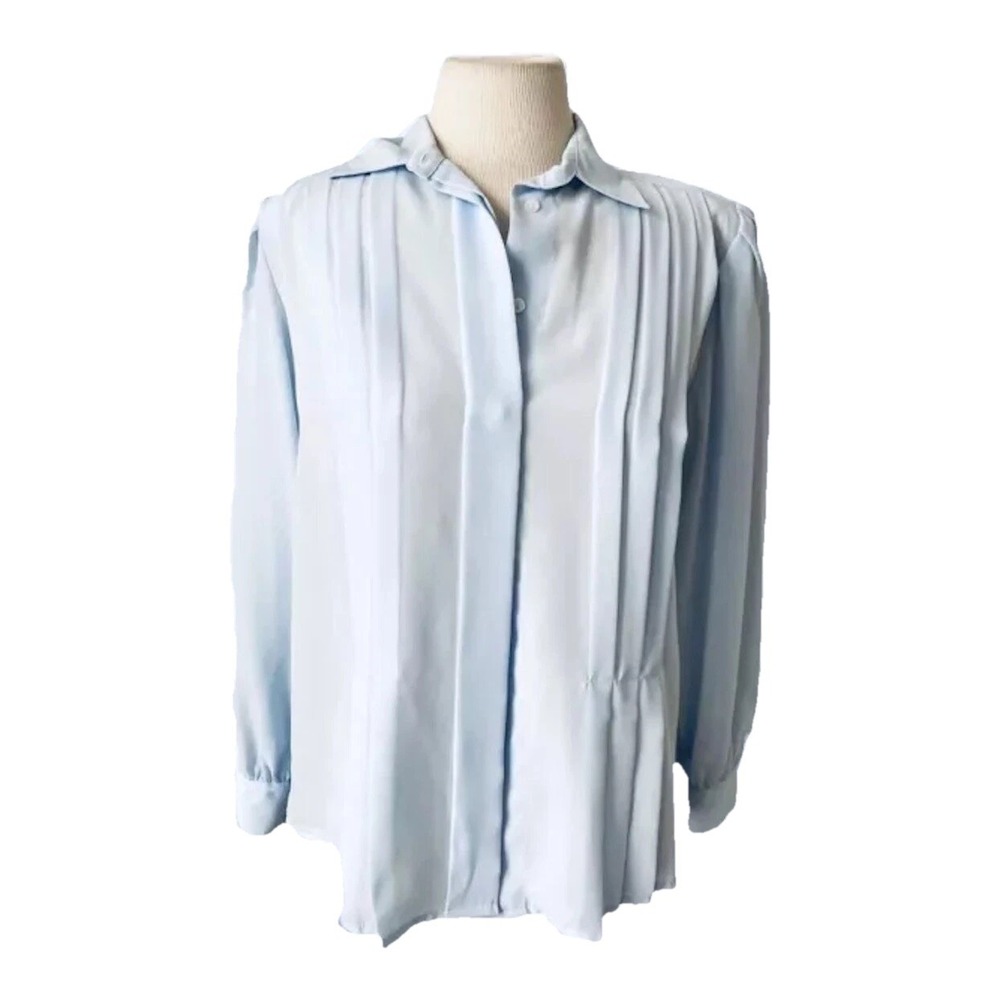 Vintage LA Blouse Blue Size‎ 10p Rushed Long Sleeves Grannycore